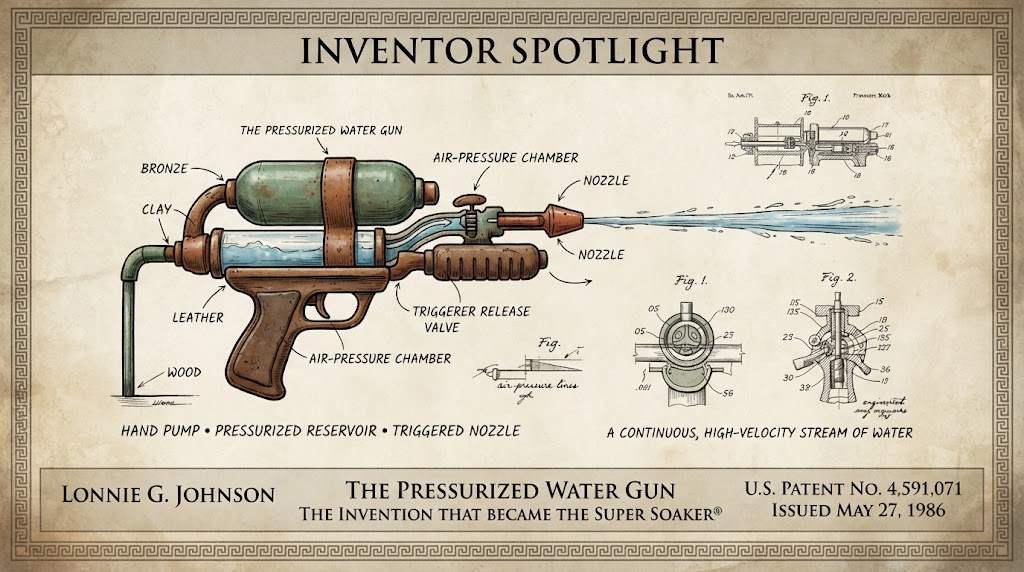 Inventor Spotlight: Lonnie G. Johnson — The Pressurized Water Gun, U.S. Patent No. 4,591,071, 1986